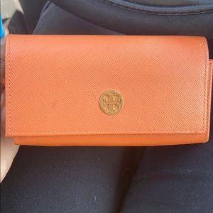 Orange/tan Tory Burch eyeglass case